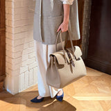 [Taurillon Lagoon x Crocodile]<br>Voyage L bag<br>color: taupe x dark brown