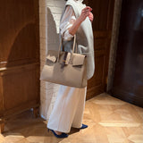 [Taurillon Lagoon x Crocodile]<br>Voyage L bag<br>color: taupe x dark brown