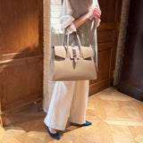 [Taurillon Lagoon x Crocodile]<br>Voyage L bag<br>color: taupe x dark brown
