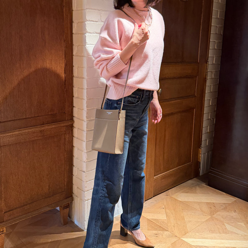 [フレンチカーフ]<br>ボックスサコッシュL<br>color：トープ