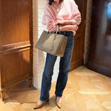 [French calf] <br>gusset tote bag<br>color: taupe