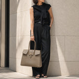[Taurillon Lagoon x Crocodile]<br>Voyage L bag<br>color: taupe x taupe