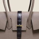 [Taurillon Lagoon x Crocodile]<br>Voyage L bag<br>color: taupe x dark brown