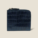 [クロコパターンレザー] <br>ハーフLジップウォレット<br>color：ネイビー