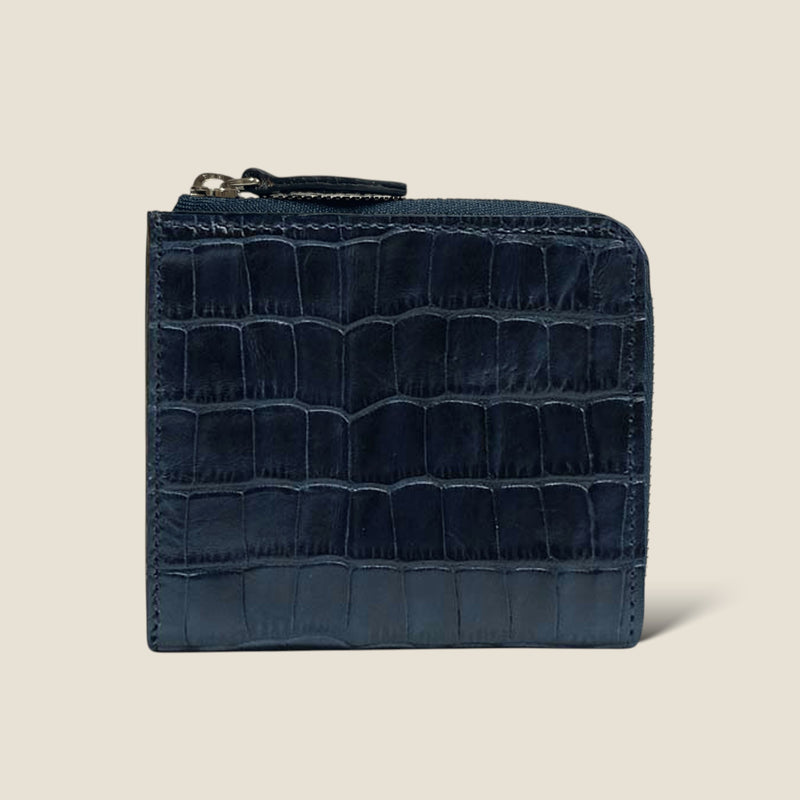 [クロコパターンレザー] <br>ハーフLジップウォレット<br>color：ネイビー