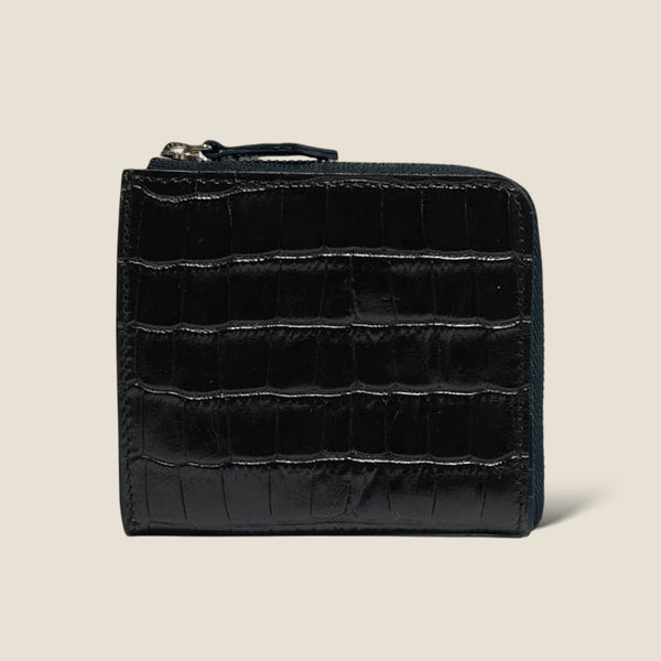 クロコパターンレザー] ハーフLジップウォレットcolor：ブラック