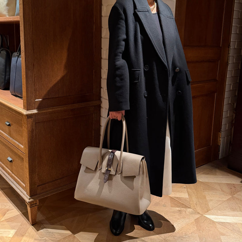 [トリヨンラグーン×クロコダイル]<br>ヴォヤージュLバッグ<br>color：トープ×ダークブラウン