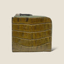 [クロコパターンレザー] <br>ハーフLジップウォレット<br> color：カーキ