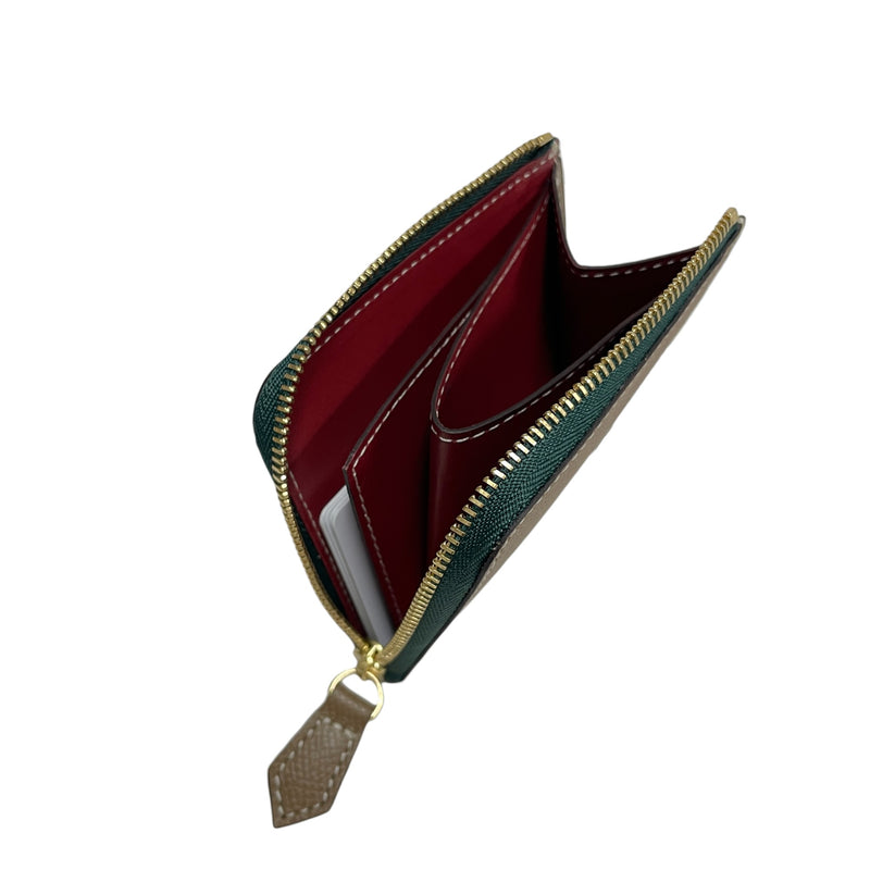 [French calf] <br>Half L zip wallet<br>color: Tope x interior red<br>【Build-to-order manufacturing】