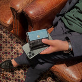 [フレンチカーフ×クロコパターン] <br>ミニスナップウォレット<br>color：ジーンブルー×ブラック