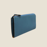 [French calf] <br>L zip long wallet<br>color: Jean blue