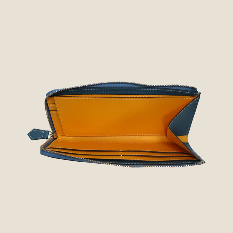 [French calf] <br>L Zip long wallet<br>color: Gene Blue