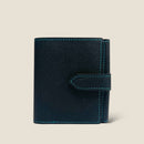 [フレンチカーフ] <br>ホックアップウォレット<br>color：ネイビー×ターコイズステッチ