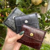 [Croc pattern leather] <br>mini snap wallet<br>color: navy