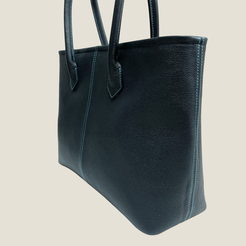 [フレンチカーフ] <br>ロワイヤルMトートバッグ<br>color：ネイビー×ターコイズステッチ×内装ターコイズ