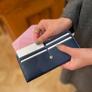 [French calf] <br>Flap long wallet<br>color: Mauve Pink x Ink Blue