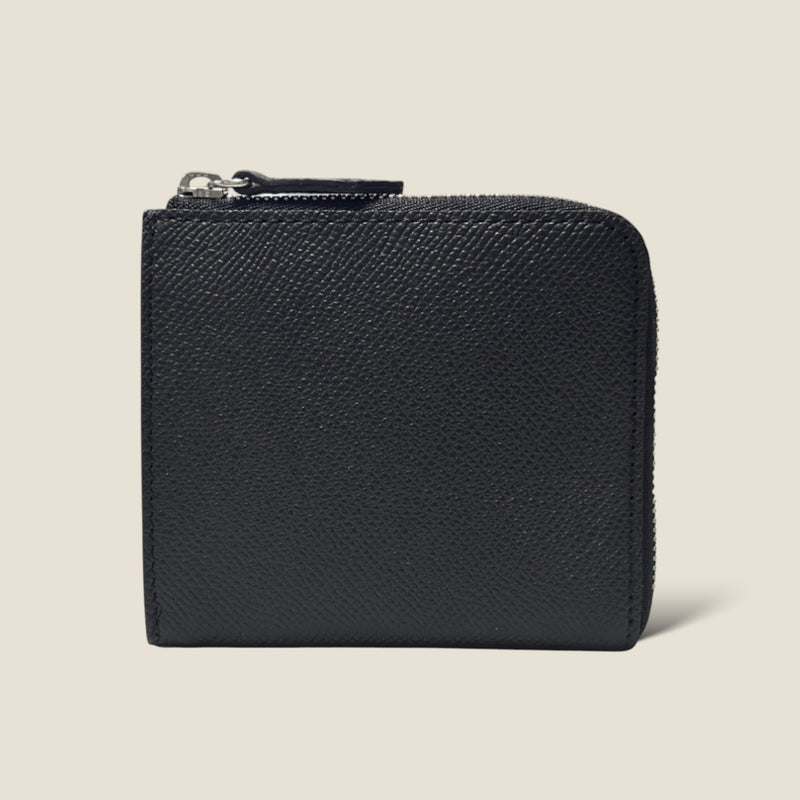 [フレンチカーフ] <br>ハーフLジップウォレット<br>color：ブラック