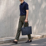 [French calf] <br>Royal M tote bag<br>Color: Navy x Turquoise stitch x Interior navy