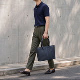 [フレンチカーフ] <br>ロワイヤルMトートバッグ<br>color：ネイビー×ターコイズステッチ×内装ターコイズ<br>【８月上旬入荷予定】