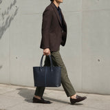 [French calf] <br>Royal M tote bag<br>Color: Navy x Turquoise stitch x Interior navy