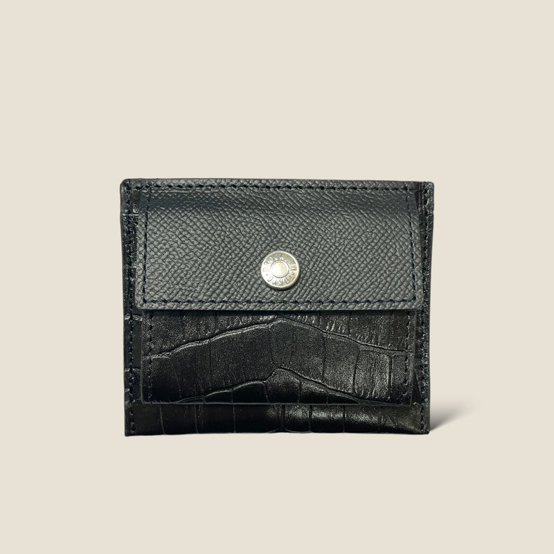 [French Calf x Croco Pattern] <br>Mini -snap wallet<br>color: Black x Black