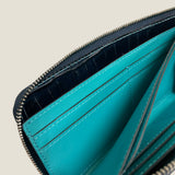 [Croc pattern] <br>L zip long wallet<br>color: navy