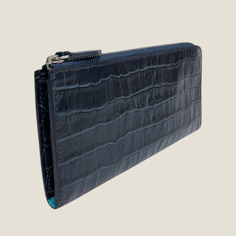 [クロコパターン] <br>Lジップロングウォレット<br>color：ネイビー<br>【１０月下旬入荷予定】