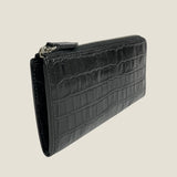 [Croc pattern] <br>L zip long wallet<br>color: black
