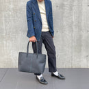 [French calf] <br>Medium tote bag<br>color: Navy x Turquoise stitch x interior navy