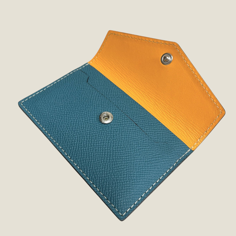 [フレンチカーフ] <br>フラップカードケース<br>color：ジーンブルー