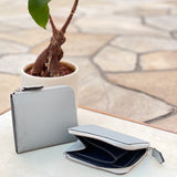 [French calf] <br>Half L zip wallet<br>color: ice gray
