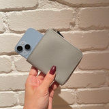 [French calf] <br>Half L zip wallet<br>color: ice gray