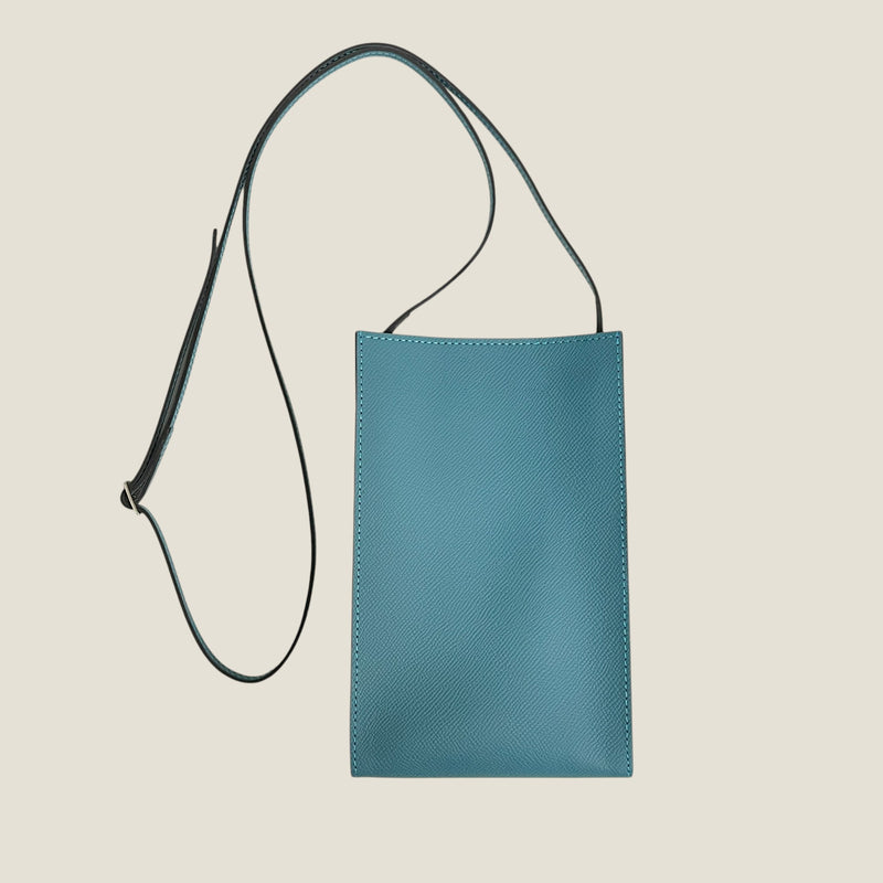 [フレンチカーフ]<br>ボックスサコッシュM<br>color：ジーンブルー
