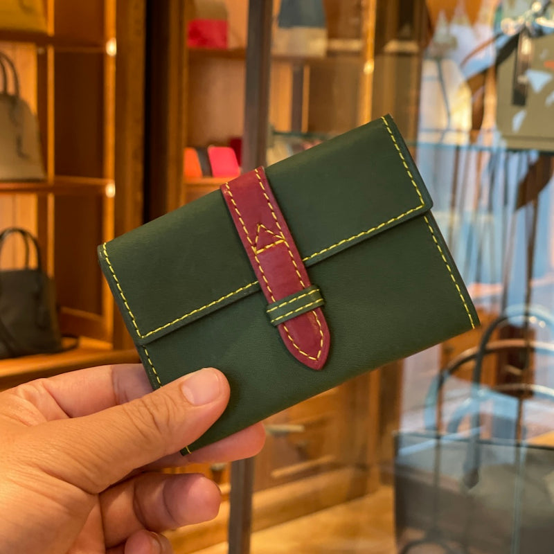 [Yamato] <br>Combination belt card case<br>Color: Tartan Green x Bordeaux