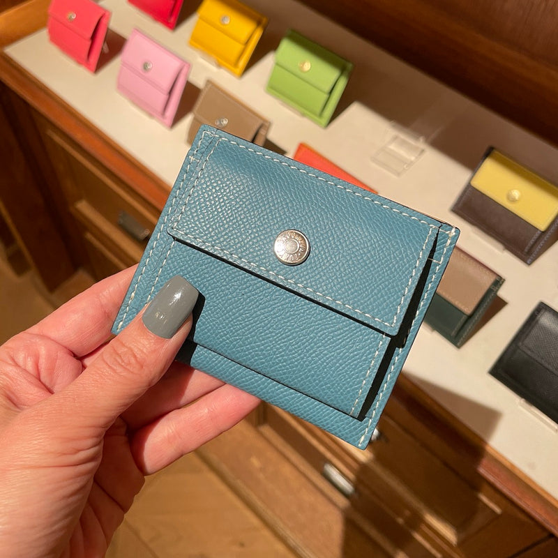 [French Calf] <br> Mini Snap Wallet <br> Color: Gene Blue
