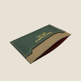 [French calf] <br>compact card case<br>color: dark green x taupe