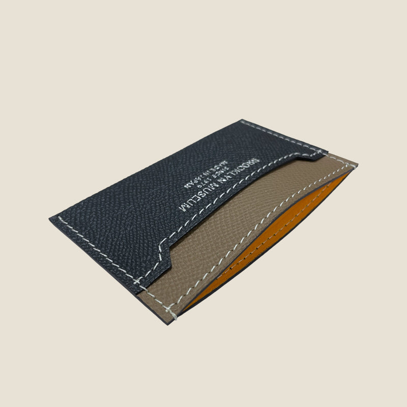 [フレンチカーフ] <br>コンパクトカードケース<br>color：ネイビー×トープ