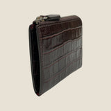 [Croc pattern leather] <br>Half L zip wallet<br> color: dark brown