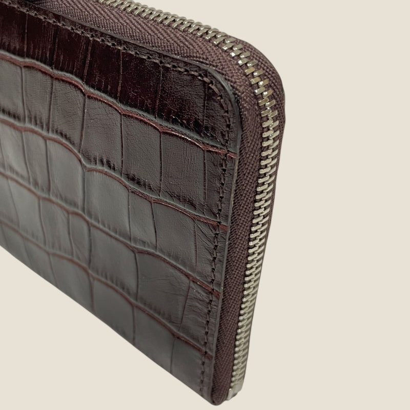 [クロコパターンレザー] <br>ハーフLジップウォレット<br> color：ダークブラウン