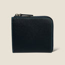 [French calf] <br>Half L zip wallet<br>Color: Navy x Turquoise Stitch