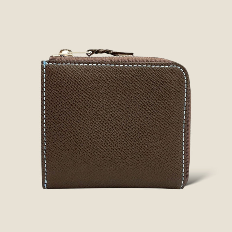[French calf] <br>Half L zip wallet<br>color: Dark brown