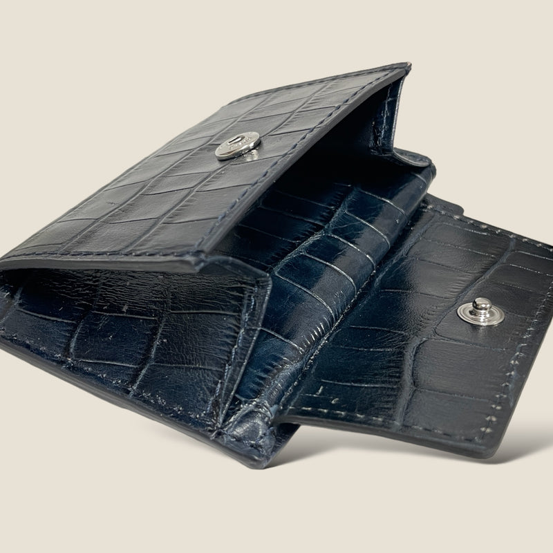 [French Calf x Croco Pattern] <br> Mini Snap Wallet <br> Color: Navy x Navy