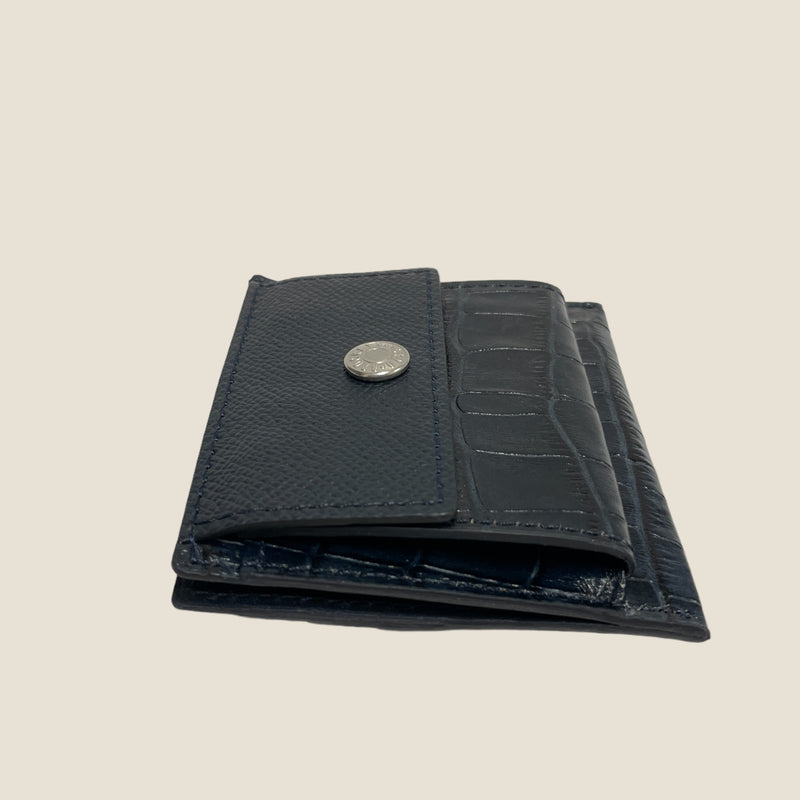 [French Calf x Croco Pattern] <br> Mini Snap Wallet <br> Color: Navy x Navy