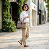 [Taurillon Lagoon x Crocodile]<br>Voyage M bag<br>color: taupe x dark brown