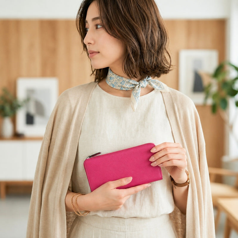 French calf] L Zip long walletcolor: Fuchsha Pink – BROOKLYN MUSEUM