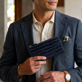 [Croc pattern] <br>L zip long wallet<br>color: navy