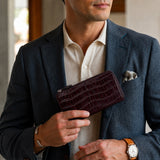 [Croc pattern] <br>L zip long wallet<br>color: dark brown