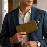 [Croc pattern] <br>L zip long wallet<br>color: khaki
