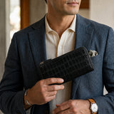 [Croc pattern] <br>L zip long wallet<br>color: black