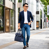 [Shrink leather x croco pattern leather]<br>Voyage L bag<br>color: navy